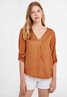 Women Orange Striped V-Neck Blouse