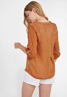 Women Orange Striped V-Neck Blouse