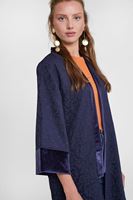 Bayan Lacivert Dokulu Saten Detaylı Kimono