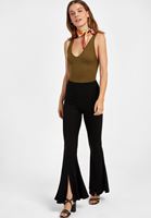 Women Black Mid-Rise Flare Leg Trousers