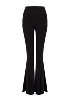 Women Black Mid-Rise Flare Leg Trousers