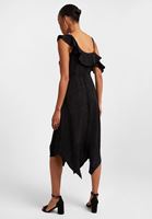 Bayan Siyah Volan Detaylı Midi Elbise