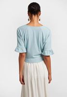 Women Blue Ruffled Blouse with Buttons