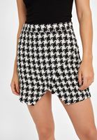 Women Mixed Asymmetric Tweed Skirt