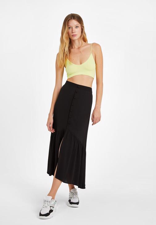 Black Maxi Skirt with Button Details Online Shopping OXXOSHOP