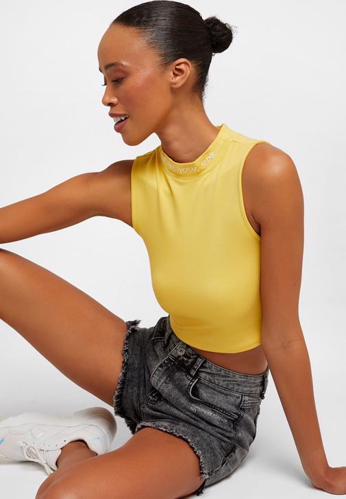 Yellow Crop Top with Slogan 