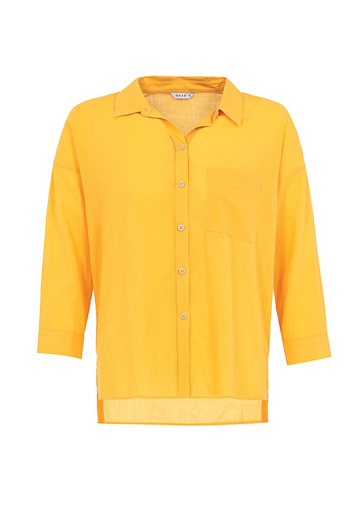 Bayan Sarı Şerit Detaylı Bol Kesim Gömlek
