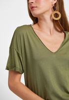 Bayan Yeşil V Yaka Oversize Tişört ( MODAL )