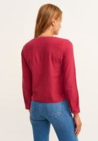 Women Pink V-Neck Long Sleeve Shirt