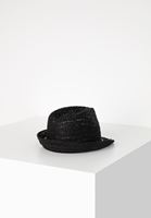 Bayan Siyah İp Detaylı Hasır Şapka