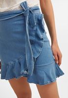 Women Blue Denim Skirt with Ruffle Details