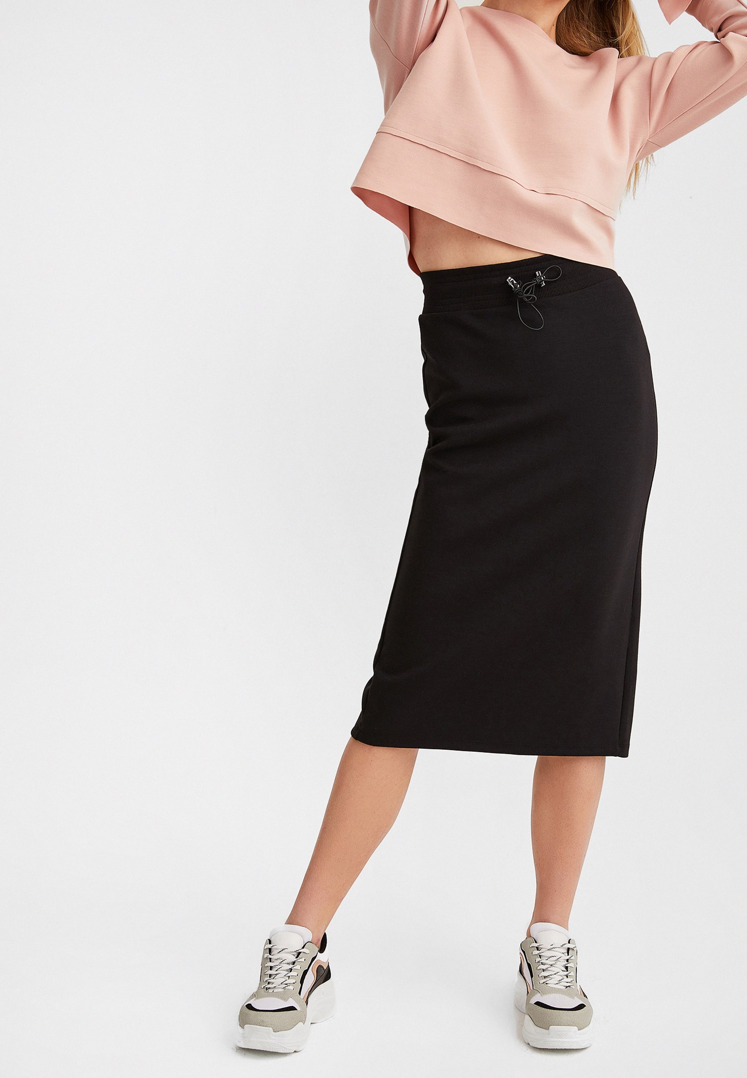 Women Black Midi Slit Skirt