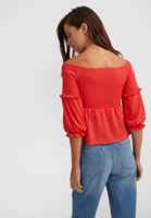 Women Red Half Sleeve Crossover Blouse