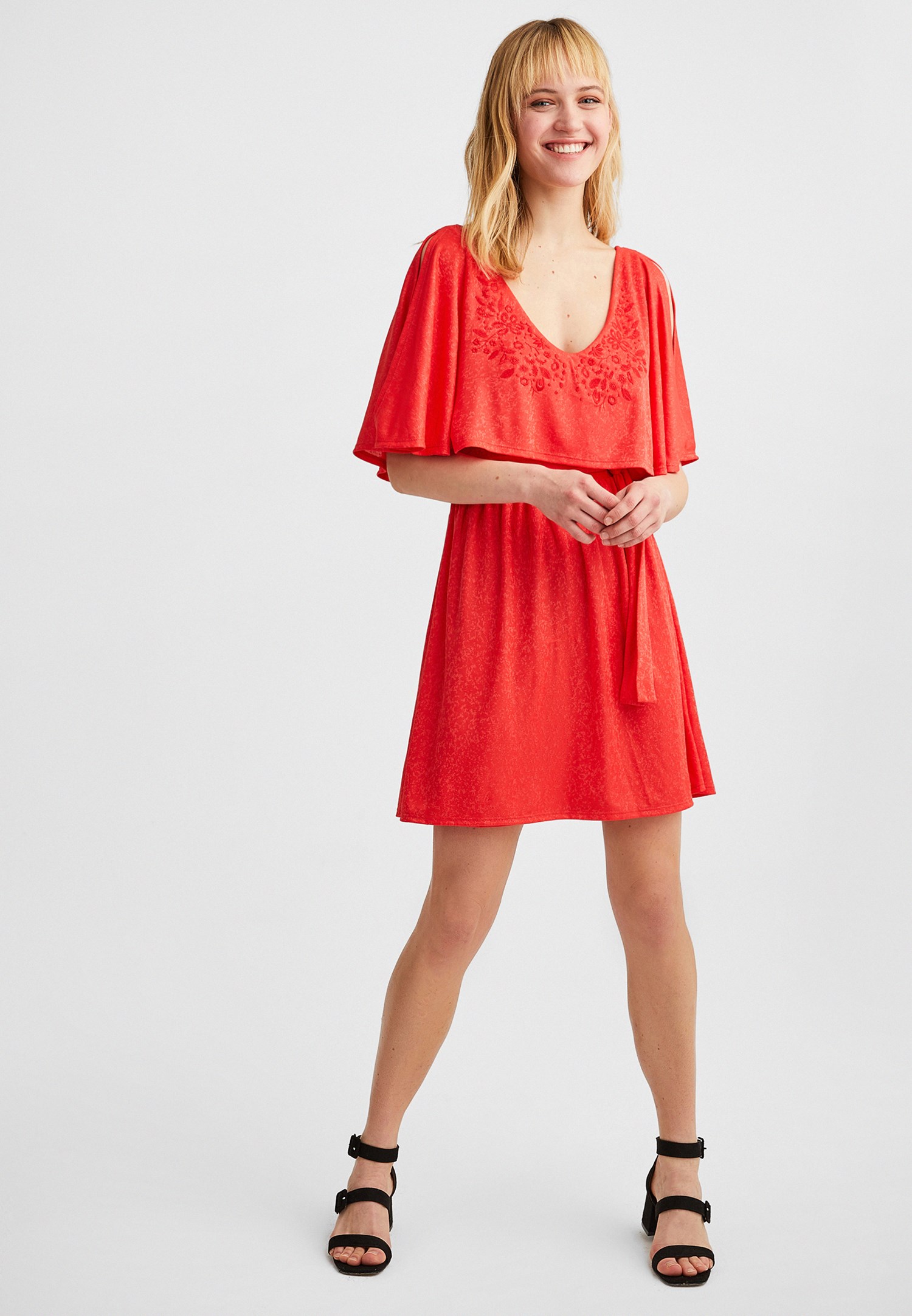 Women Red Jacquard Mini Dress