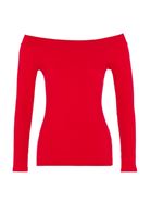 Bayan Kırmızı Bot Yaka Uzun Kollu Bluz