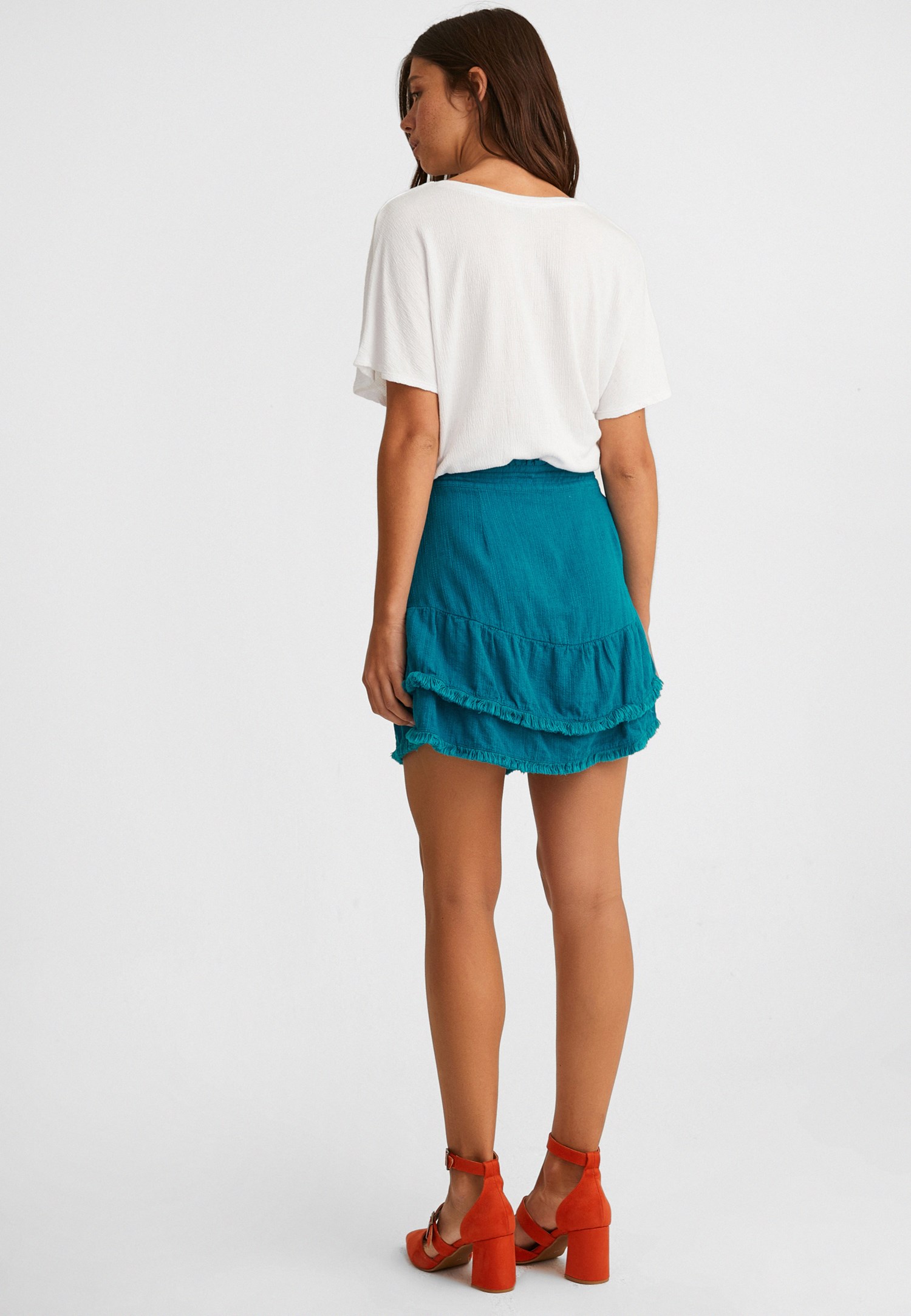 Women Blue Mini Skirt with Fringes