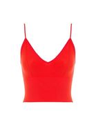 Women Red Seamless Crop Top with V Neck