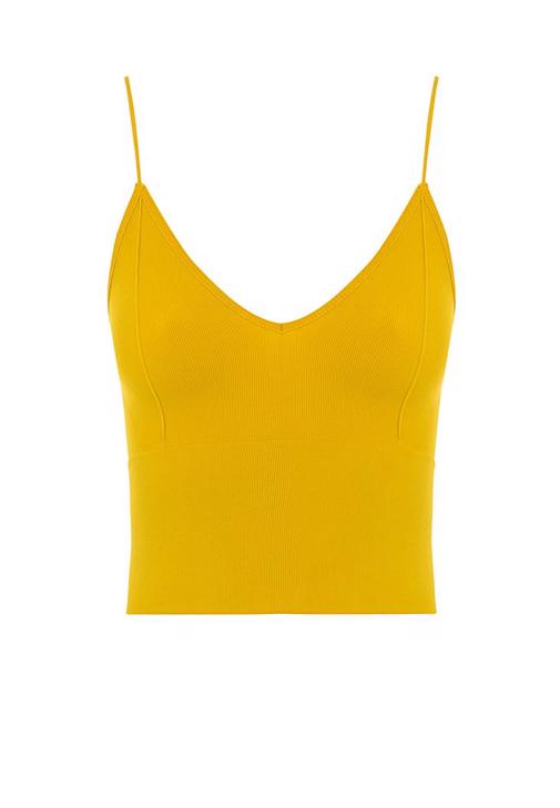 Yellow v neck store crop top