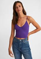Women Purple Seamless Crop Top with V Neck