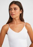 Women White Seamless Crop Top with V Neck