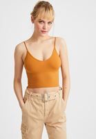 Women Brown Seamless Crop Top with V Neck