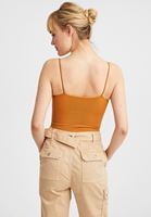 Women Brown Seamless Crop Top with V Neck