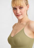 Women Green Seamless Crop Top with V Neck