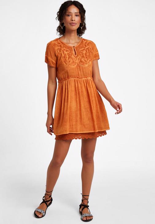 Orange Embroidery Mini Dress 