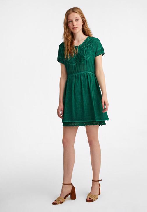Green Embroidery Mini Dress 