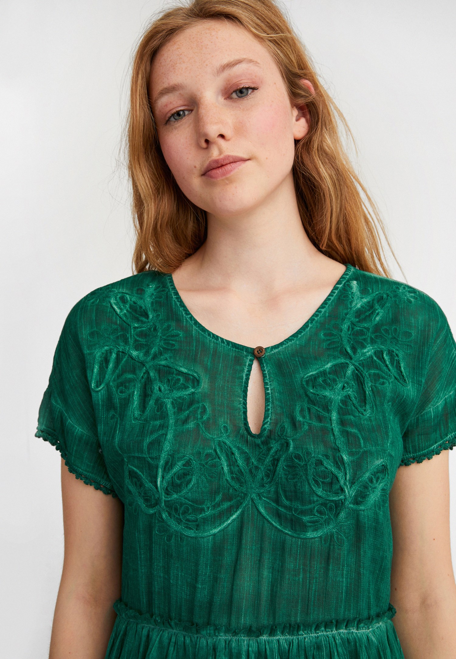 Women Green Embroidery Mini Dress