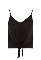 Women Black V-Neck Top with Tie Detail