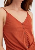 Women Brown V-Neck Top with Tie Detail