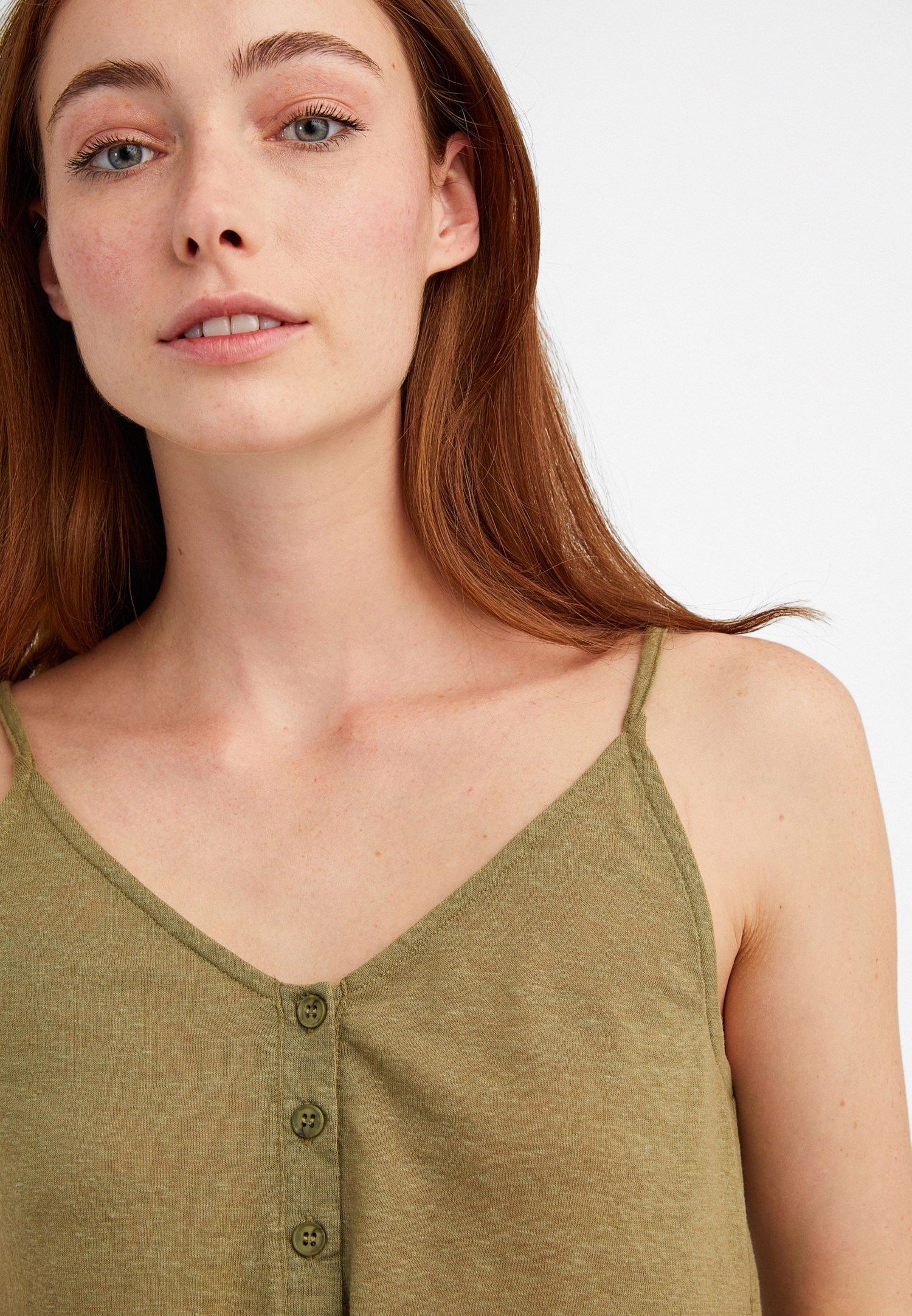 Women Green V-Neck Top with Tie Detail