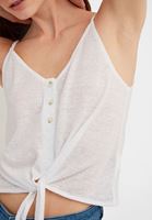 Women White V-Neck Top with Tie Detail