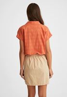 Women Orange Crop Shirt with Drawstrings