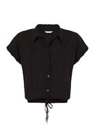 Women Black Crop Shirt with Drawstrings