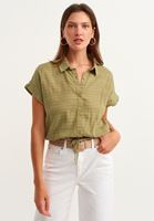Women Green Crop Shirt with Drawstrings
