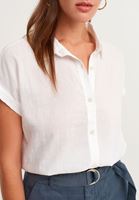 Women White Crop Shirt with Drawstrings