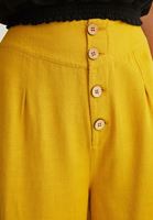 Bayan Sarı Düğme Detaylı Yüksek Bel Pantolon
