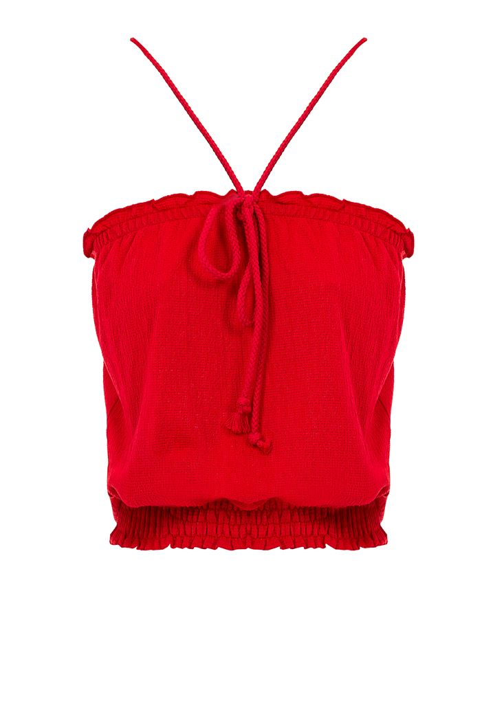 Bayan Kırmızı Halat Askılı Crop Bluz