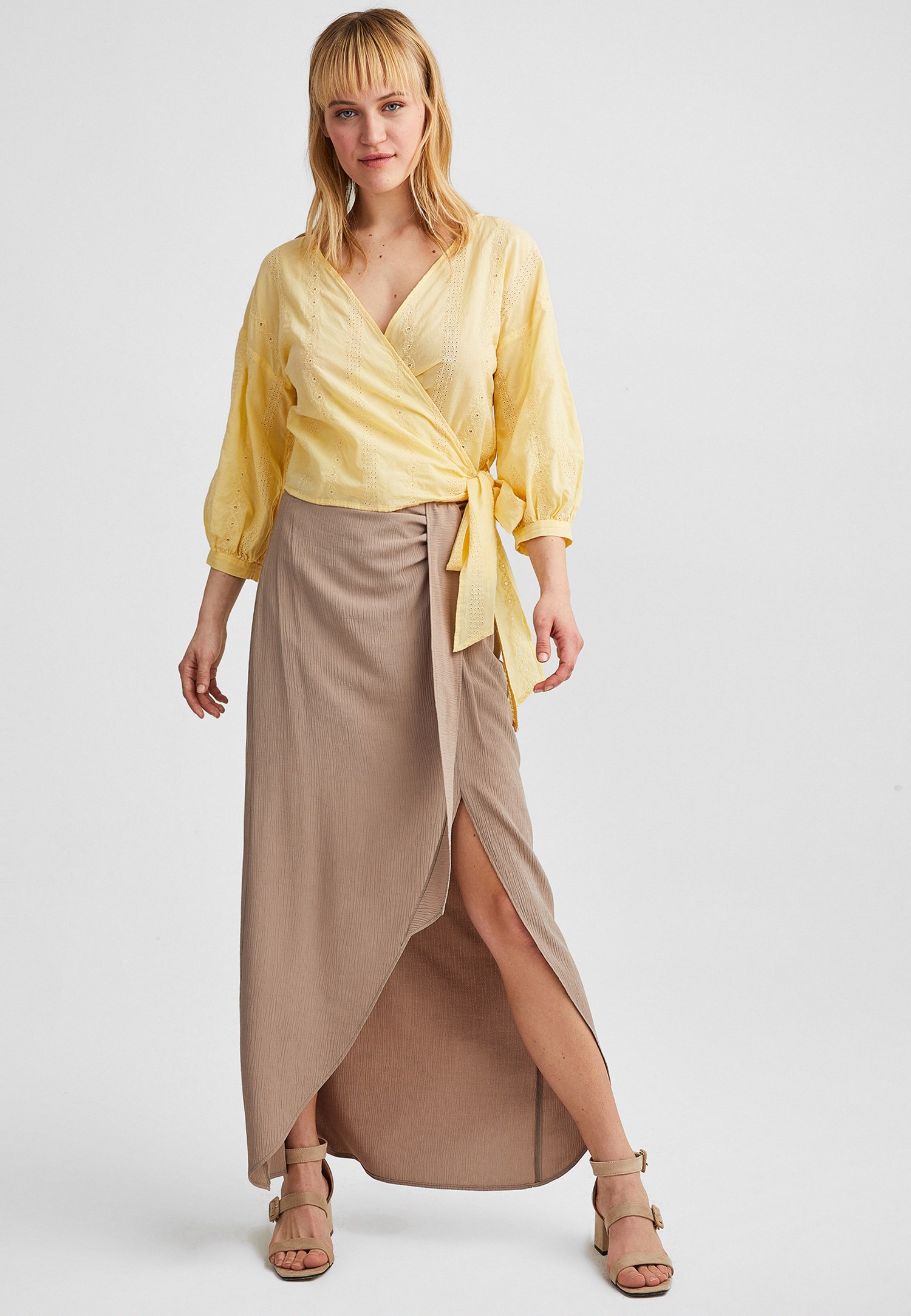Women Brown Maxi Skirt with Bow