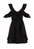 Bayan Siyah Fırfır Detaylı Mini Elbise