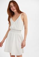 Women Cream Mini Dress with Elastic Waist