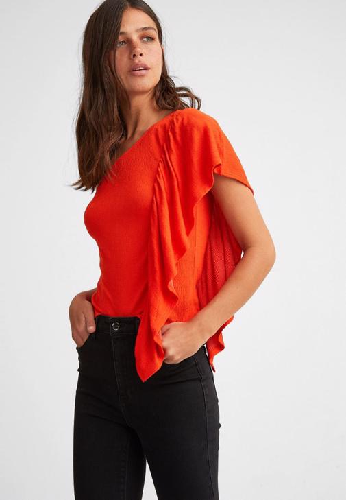 Red Blouse with Ruffle Details 