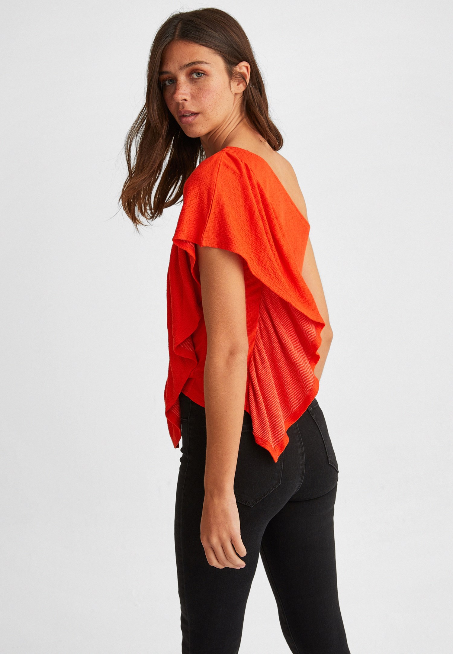 Women Red Blouse with Ruffle Details