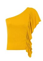 Bayan Sarı Tek Omuz Fırfır Detaylı Bluz