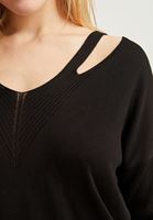 Women Black V-Neck Cut Out Detailed Pullover