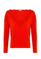 Women Red V-Neck Cut Out Detailed Pullover