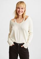 Women Cream V-Neck Cut Out Detailed Pullover