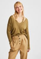 Women Green V-Neck Cut Out Detailed Pullover